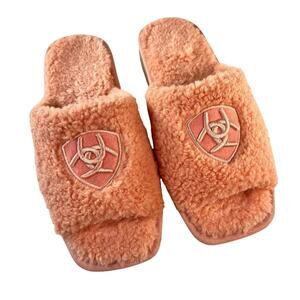 Ariat Cozy Slides Slippers 9 Pink Women Chic Open Toe‎ Fleece Square Toe Comfort